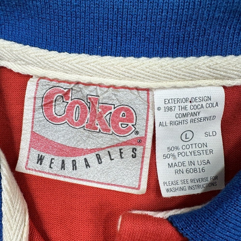 Vtg 80s Coca Cola Rugby Polo Shirt Mens L Coke Wearables 50/50 Logo Made in USA - Picture 6 of 14